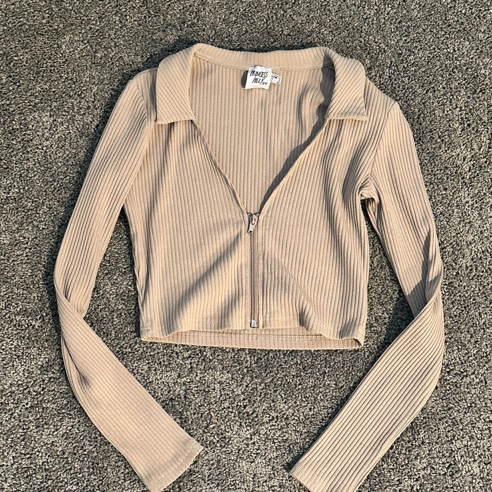 Princess Polly Beige Ribbed Crop Top
